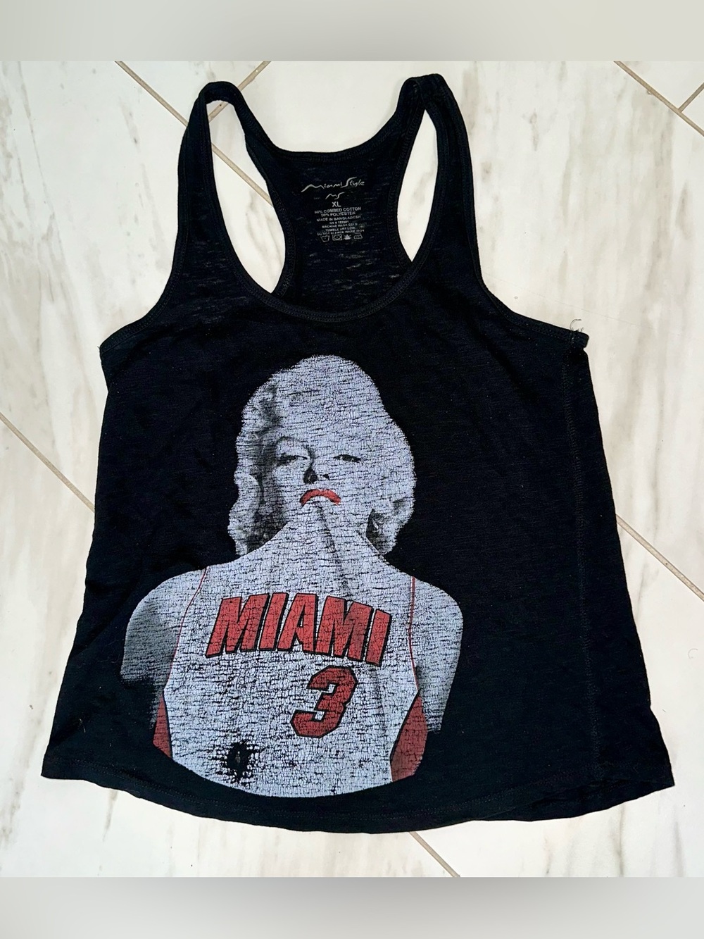 Marilyn Monroe Miami Heat Dwyane Wade 3 Graphic Tank Top Black Womens XL